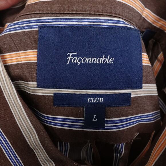 FACONNABLE CLUB STRIPED 100% COTTON BUTTON DOWN SHIRT MENS SIZE L LARGE BROWN - Picture 6 of 6